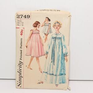 Vintage 50s Nightgown 3 lengths and Panties Simplicity Pattern 2749 Size 12 CUT